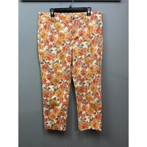 Madison Pants Womens 12 Floral Cropped Rose Print Stretch Spandex Capri Trousers
